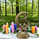 Brass Witch and Cat on Moon Spirit / Totem Animal Figurine 🔔🧹🔔 FB1962