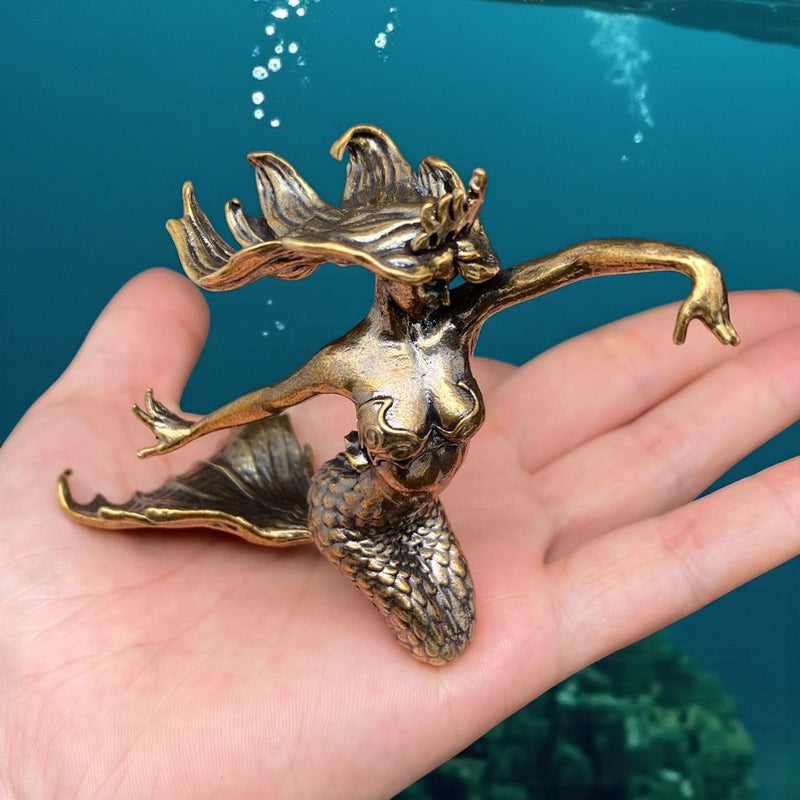 Brass Mermaid with Flowing Hair Figurine, Spirit Totem  FB2526 🩷🧜🏻‍♀️🩷