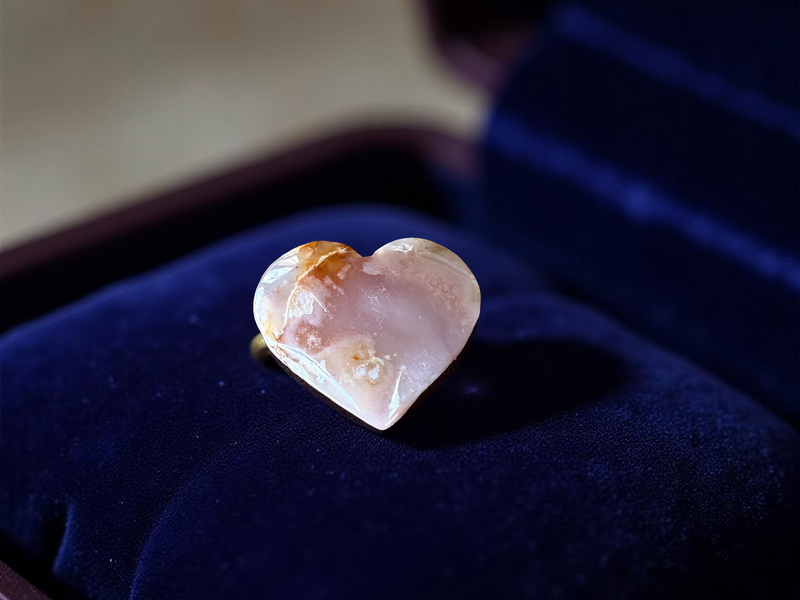 Sakura (Pink Flower Agate) Carved Heart, feminine energy, security FB2101 🌸