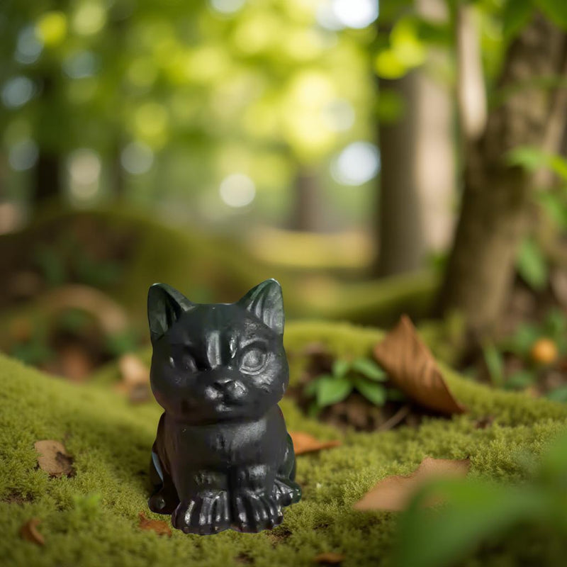 Grumpy Cat Kitten Black Obsidian Carving Totem / Spirit Animal FB2577 🐈‍⬛