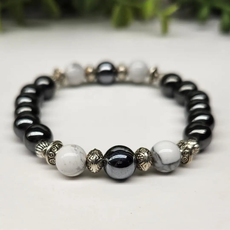 Hematite and White Howlite Power / Prayer Bracelet, for Calm & Grounding - Intention Collection FB3397