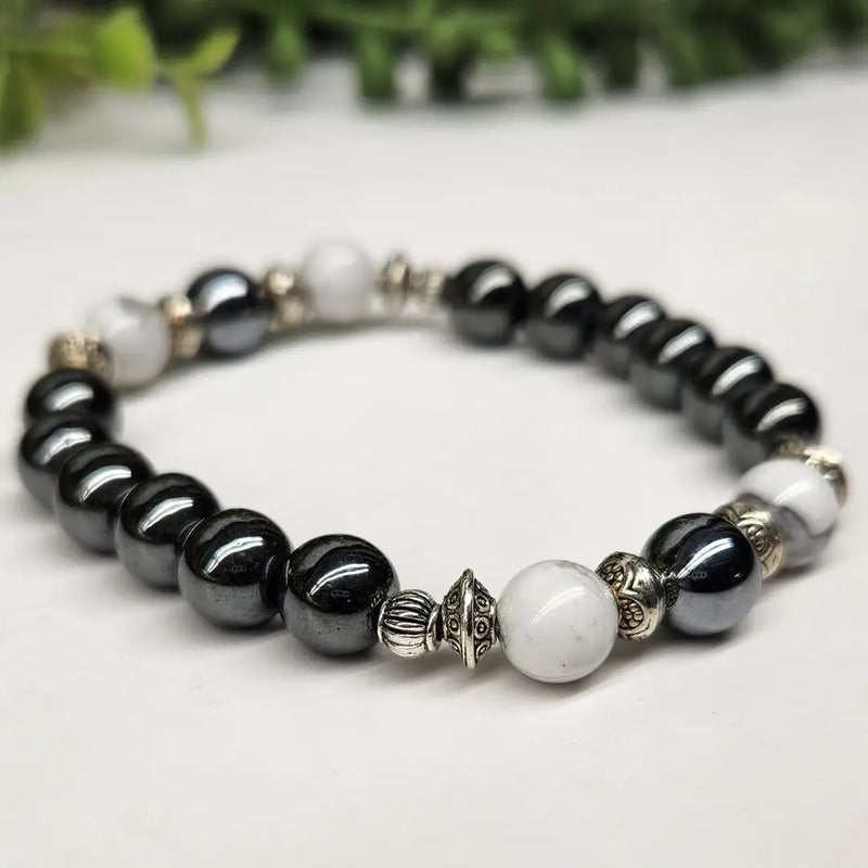 Hematite and White Howlite Power / Prayer Bracelet, for Calm & Grounding - Intention Collection FB3397