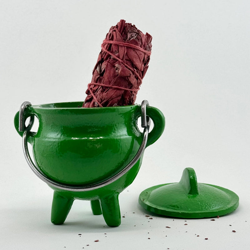 Cauldron with Lid | Cast Iron Smudge Pot | Potion Cauldron with Surprise Smudge Stick FB261 🪭1 🌿