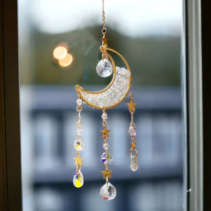 Celestial Moon and Stars Sun Catcher, Rose Quartz or Amethyst FB2265 ✨