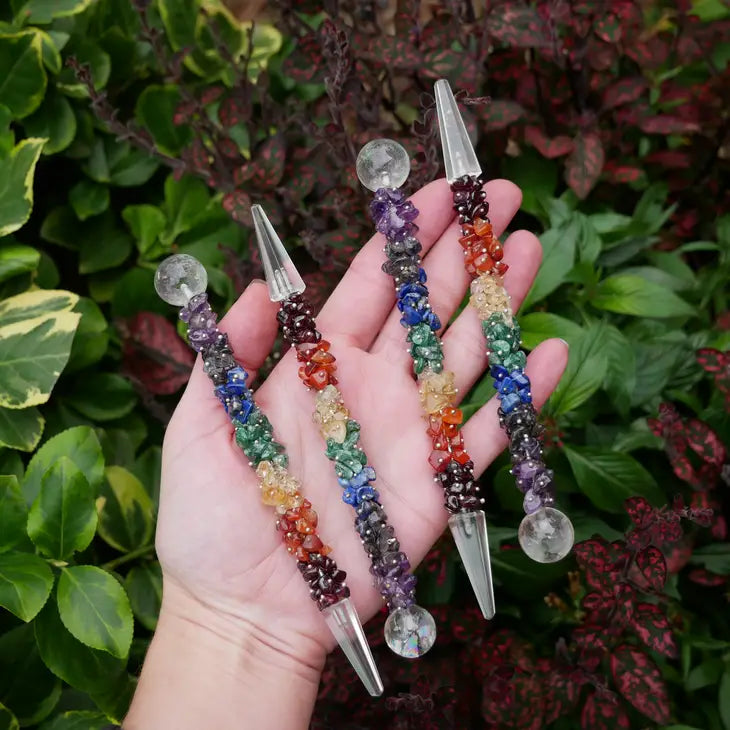 Chakra Gemstone Wand with Quartz Point and Sphere FB3210
