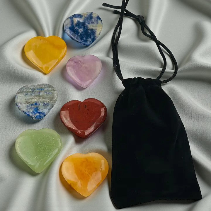 Chakra Stone Hearts, Set of 7 FB3357  🩷🧡💛💚💙