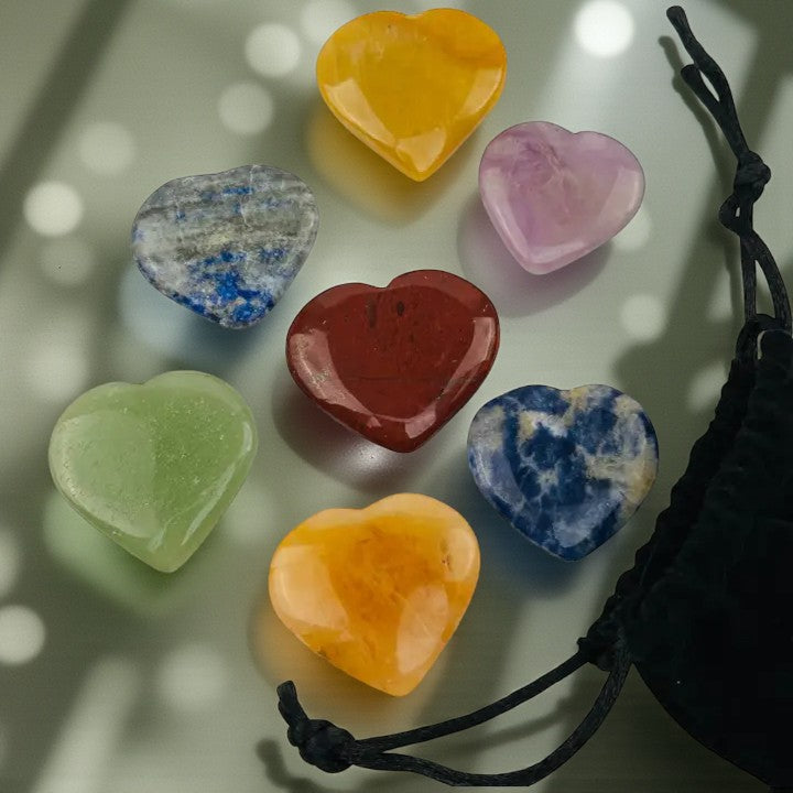 Chakra Stone Hearts, Set of 7 FB3357  🩷🧡💛💚💙