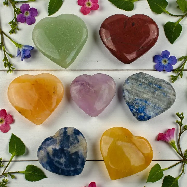 Chakra Stone Hearts, Set of 7 FB3357  🩷🧡💛💚💙