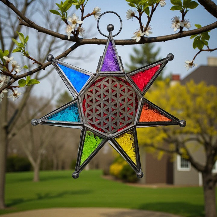 Chakra Star With Flower of Life Stained Glass Hanger FB1846 💖