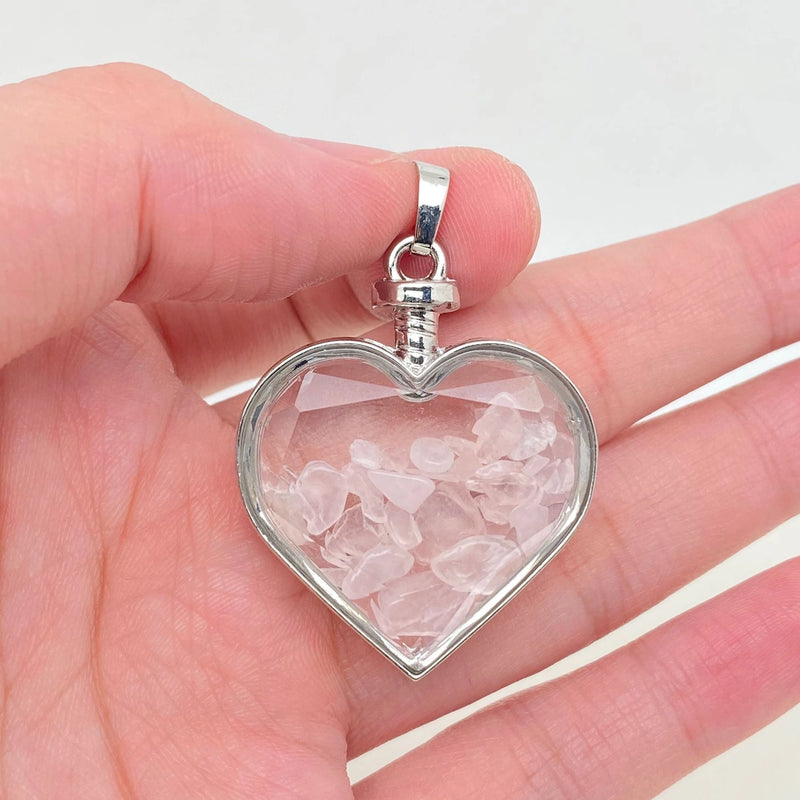 Faceted Heart Pendant filled with Assorted Gemstones with Drawstring Pouch FB2990 🌸