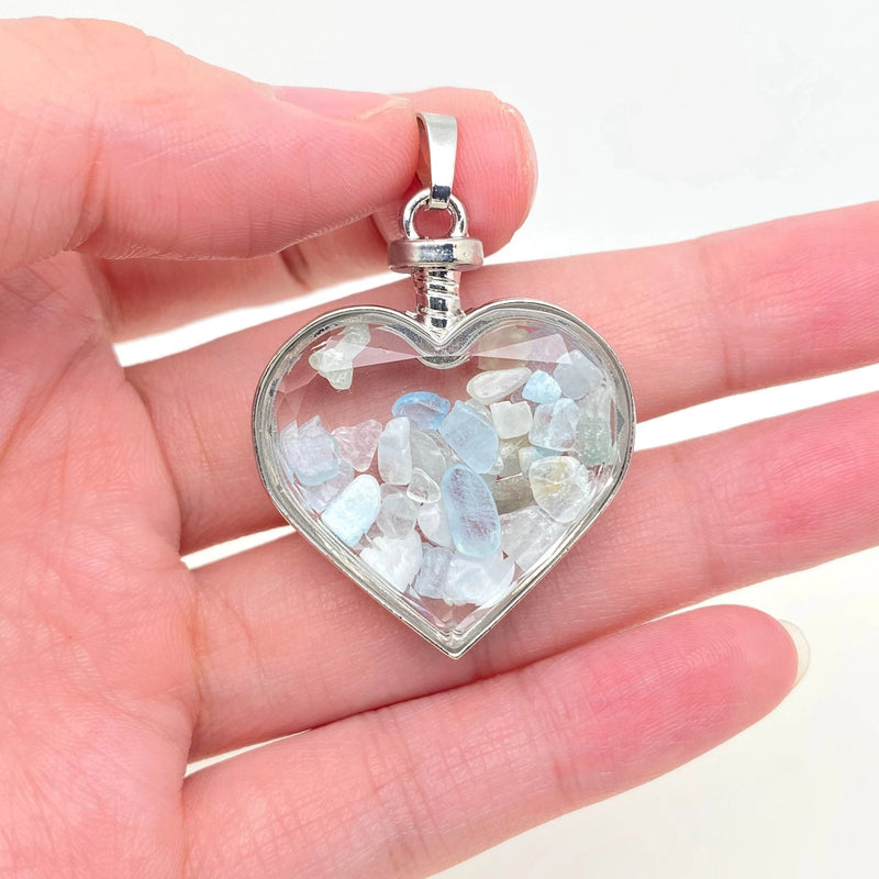 Faceted Heart Pendant filled with Assorted Gemstones with Drawstring Pouch FB2990 🌸