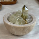 Solar Strength Citrine and Clear Quartz Stone Bowl FB3456 🌕🕸️🌕