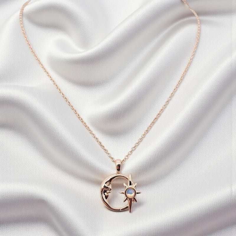Crescent Moon & Opal Star Necklace FB2943 🌟