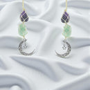 Metal Crescent Moon & Rough Amethyst / Green Aventurine Hanger FB3126 💚💛💚