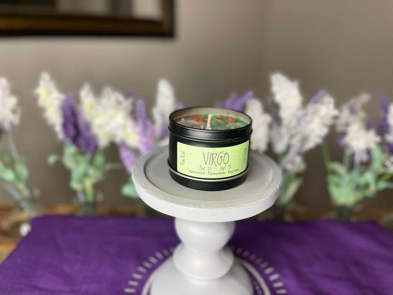 Zodiac / Astrology Signs Soy Candle with crystals & Essential Oils, in Tin FB3306