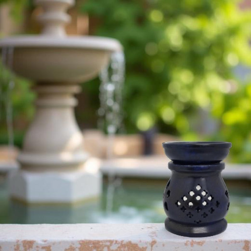Oil Diffuser / Burner Carved Blue Soapstone with Clover Cutouts FB1354 💙