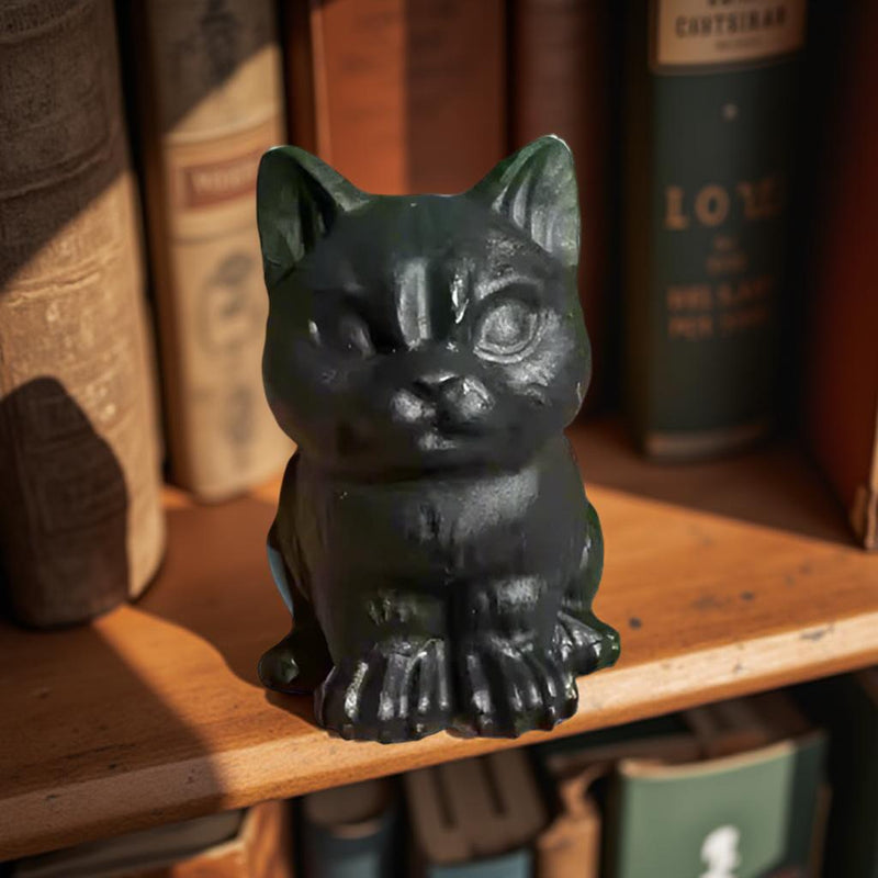 Grumpy Cat Kitten Black Obsidian Carving Totem / Spirit Animal FB2577 🐈‍⬛