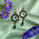 Dragonfly Green Glass Cabochon Dangle Earrings FB2387