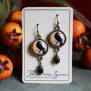 Raven / Crow Orange Glass Cabochon Dangle Earrings FB2697 🐈‍⬛