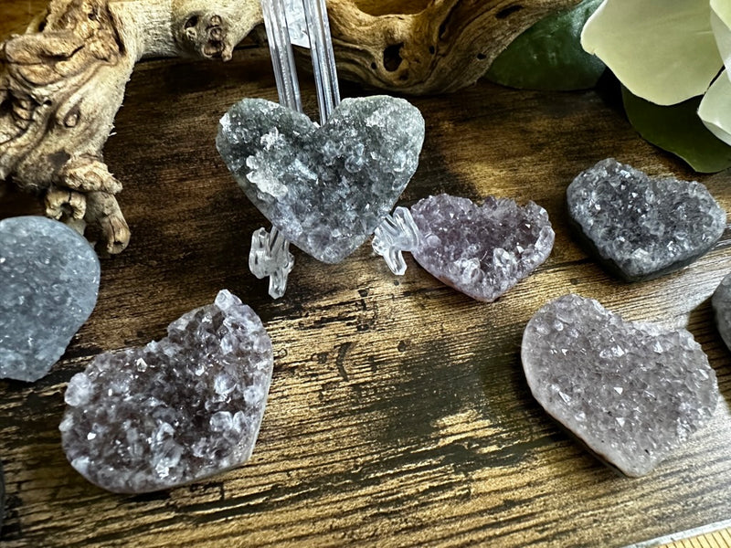 Amethyst Drusy / Cluster Carved Hearts for tranquility, calm and serenity FB1905