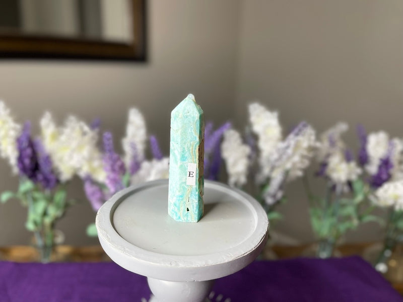 Blue Aragonite Hand Polished Generator Standing Point (Tower) FB3222
