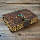 Handcrafted Leather Journal Embossed, Chakra Stones, Fancy Metal Clasp FB3436 📝