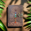 Handcrafted Leather Journal Embossed, Chakra Stones, Fancy Metal Clasp FB3436 📝