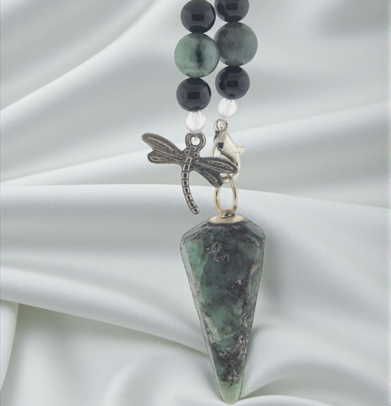 Emerald Pendulum, Beaded with Dragonfly Charm FB3383 🧚