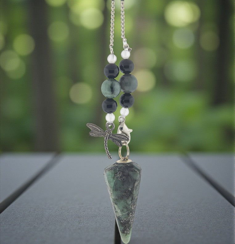 Emerald Pendulum, Beaded with Dragonfly Charm FB3383 🧚
