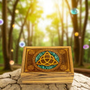 Etched Wood Triquetra Box with Green Aventurine Inlay FB1984 💚