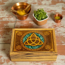 Etched Wood Triquetra Box with Green Aventurine Inlay FB1984 💚