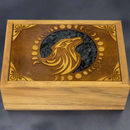 Wood Box, Velvet Lined, Laser Etched with Wolf and Black Onyx Inlay FB3079 🐺