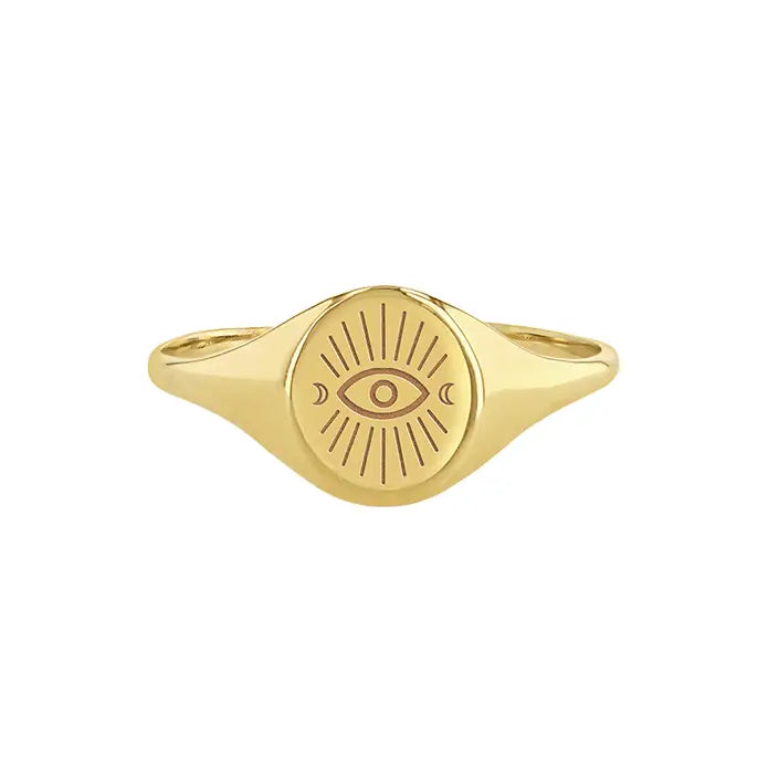Protective Eye, Evil Eye, 14k Gold Signet Adjustable Ring FB3378