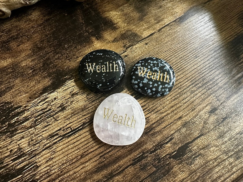 WEALTH Wordstone Totem / Spirit Stone Engraved on Assorted Gemstones
