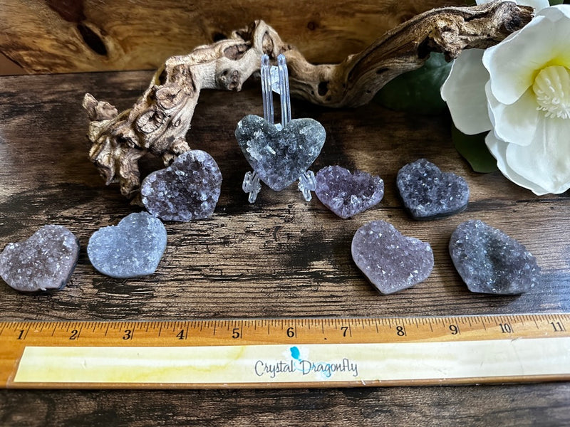 Amethyst Drusy / Cluster Carved Hearts for tranquility, calm and serenity FB1905