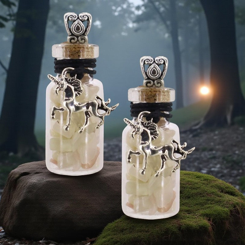 Gemstone Chips with Unicorn Charm Bottle Pendant FB2107 🦄