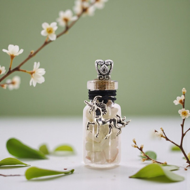Gemstone Chips with Unicorn Charm Bottle Pendant FB2107 🦄
