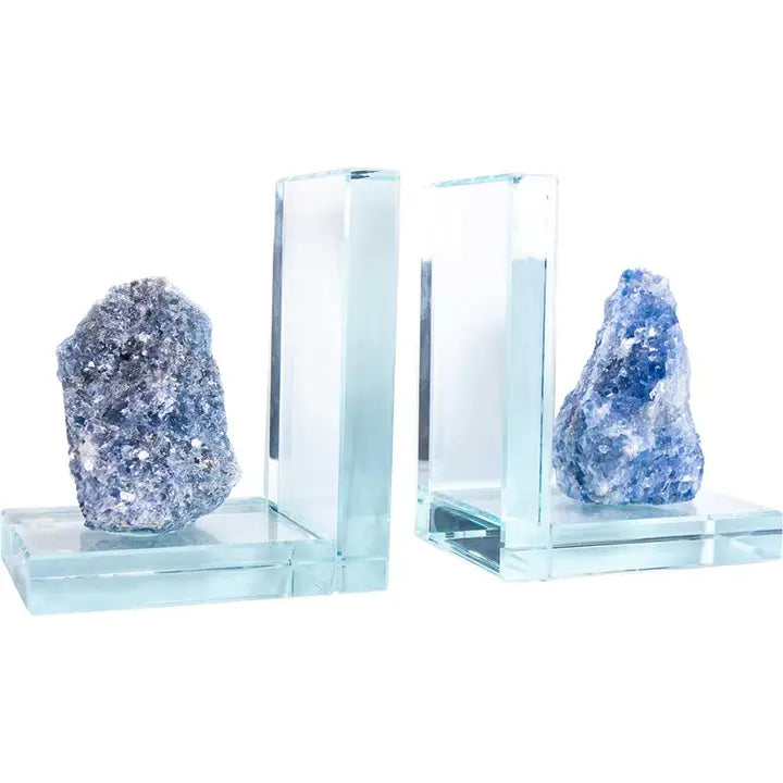Glass L Shape Bookends with Assorted Natural Gemstone Rough FB2944 🌸💚🌸