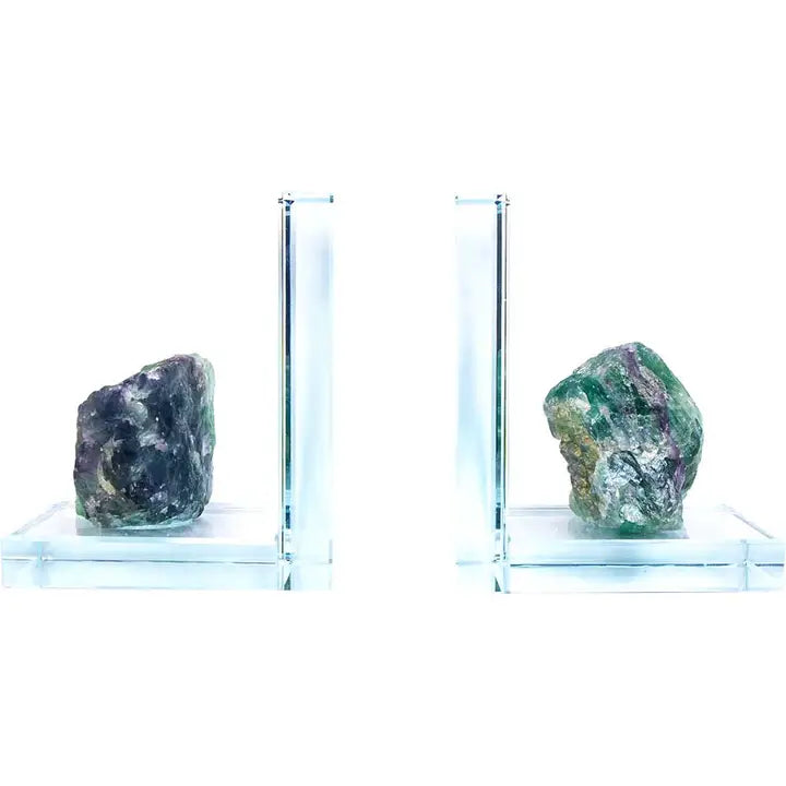 Glass L Shape Bookends with Assorted Natural Gemstone Rough FB2944 🌸💚🌸
