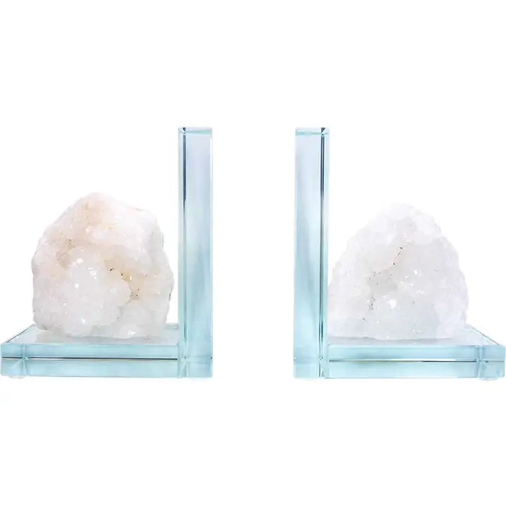 Glass L Shape Bookends with Assorted Natural Gemstone Rough FB2944 🌸💚🌸