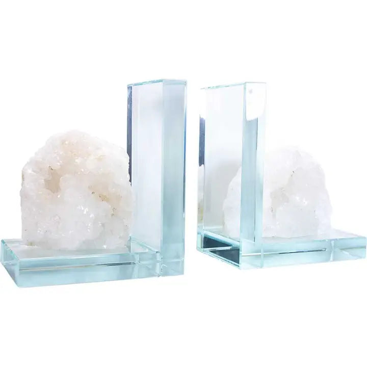 Glass L Shape Bookends with Assorted Natural Gemstone Rough FB2944 🌸💚🌸