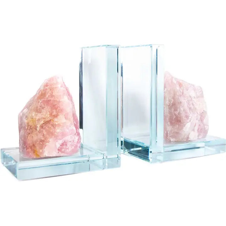 Glass L Shape Bookends with Assorted Natural Gemstone Rough FB2944 🌸💚🌸