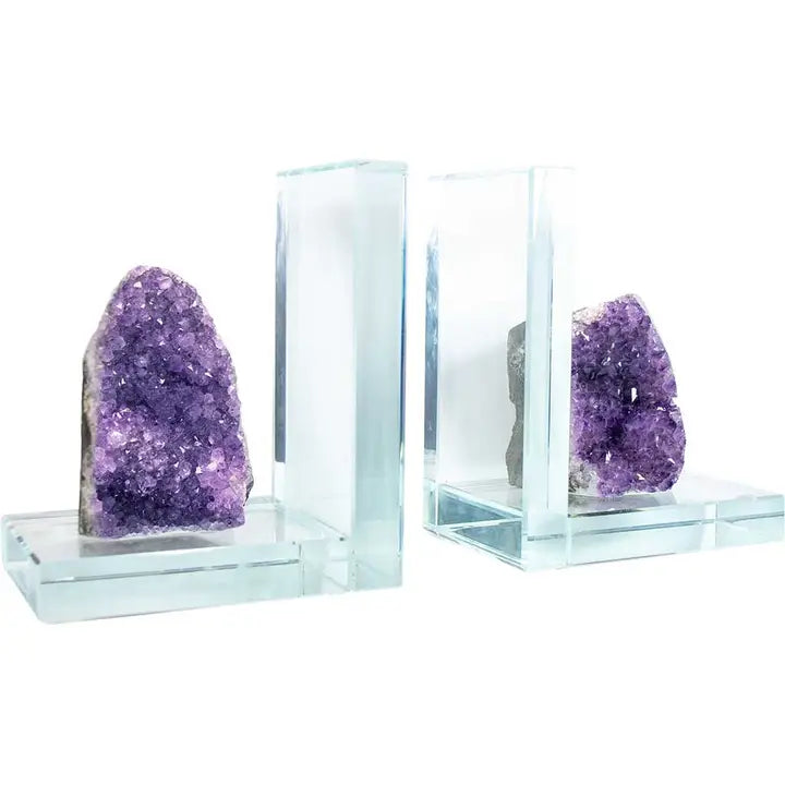 Glass L Shape Bookends with Assorted Natural Gemstone Rough FB2944 🌸💚🌸