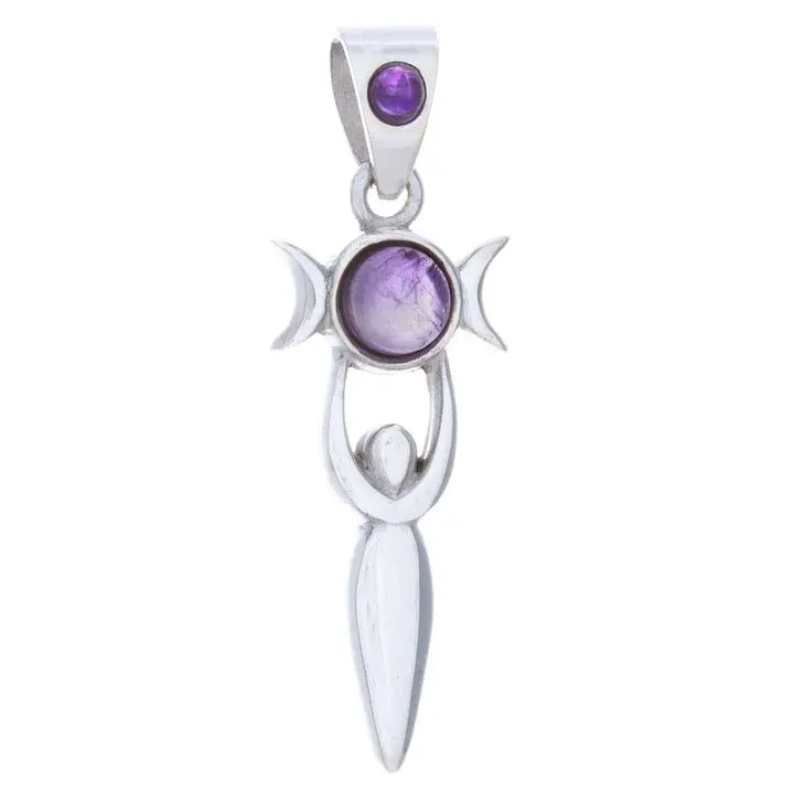 Sterling Silver Amethyst Goddess Triple Moon Pendant FB3002 💗