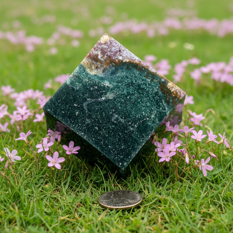 Green Jasper Cube with Cut Corner 🍃 CD-10430