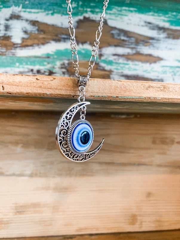 Hamsa or Crescent Moon Evil Eye Necklace FB2921 🪽🧿🪽