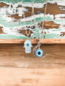 Hamsa or Crescent Moon Evil Eye Necklace FB2921 🪽🧿🪽