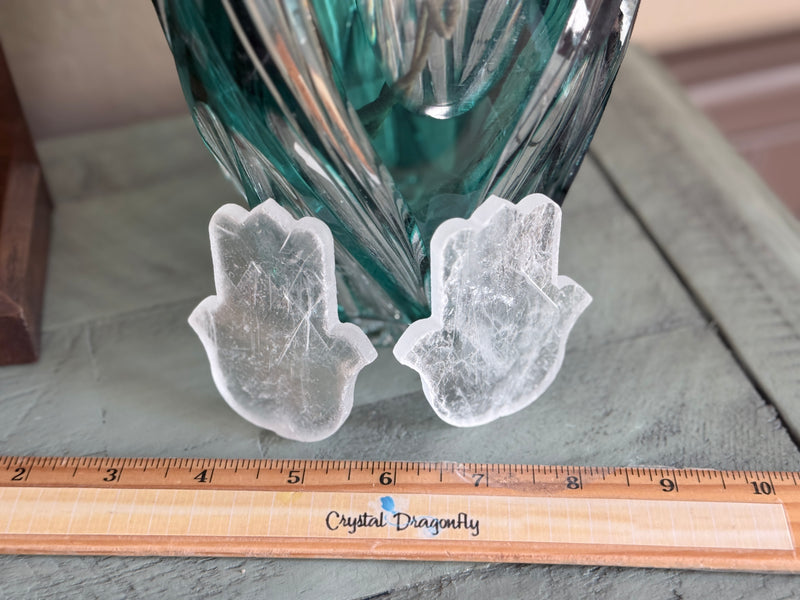 Selenite Hamsa, Evil Eye Protection Carving FB3165 🌼