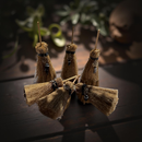 Raffia Witch Broom with charm and Black Tourmaline or Black Obsidian Point FB2764