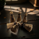 Raffia Witch Broom with charm and Black Tourmaline or Black Obsidian Point FB2764